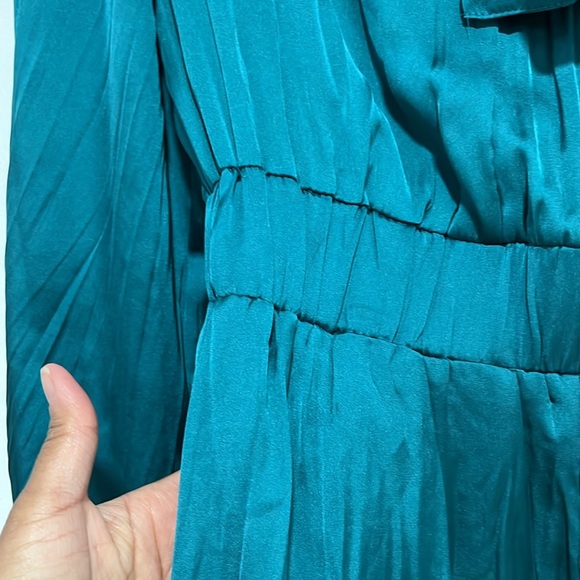 “NEW” ZARA Teal Satin Long Sleeve Tie Neck Dress Sz XS - Picture 7 of 10